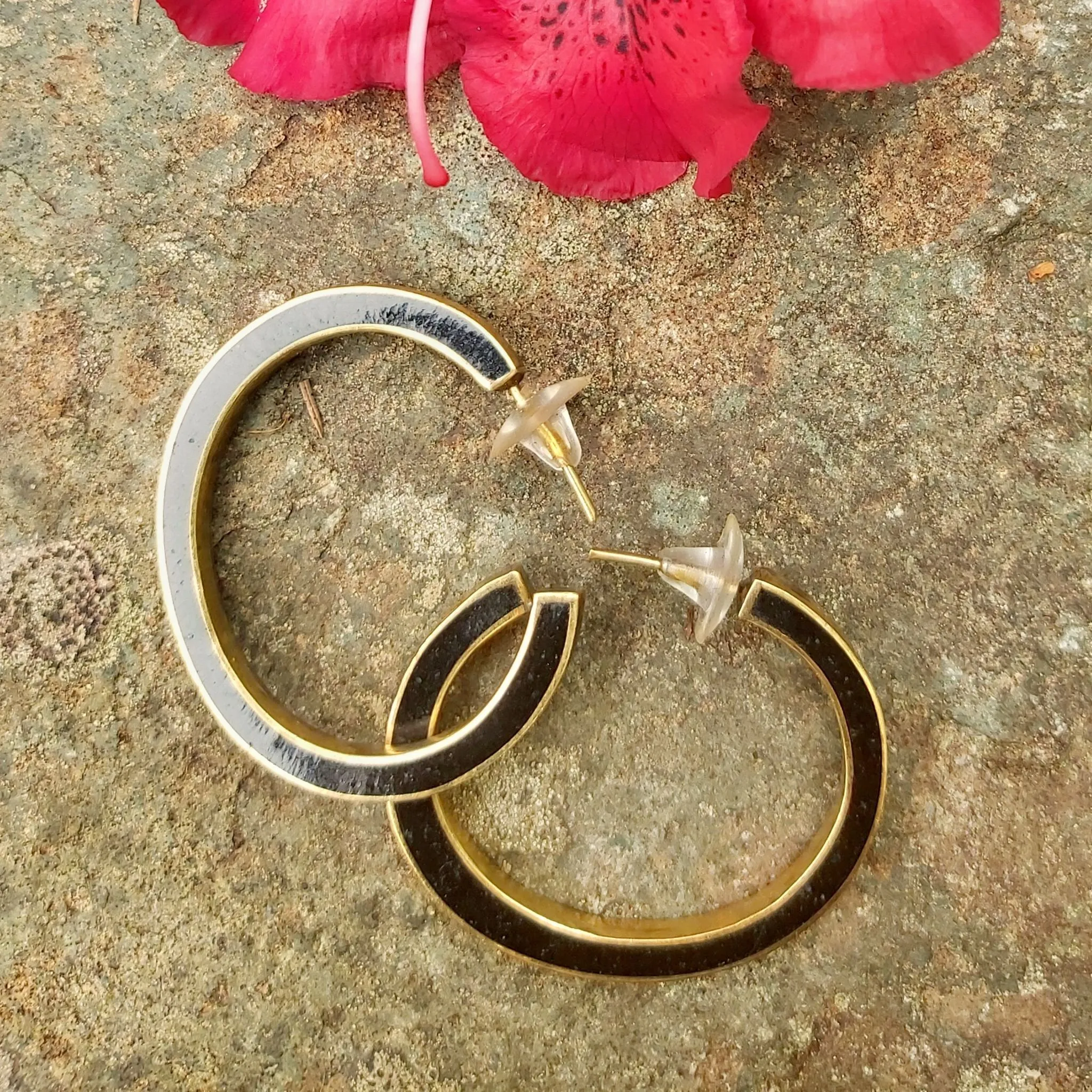 Bold Hoop Black and Brass Earrings