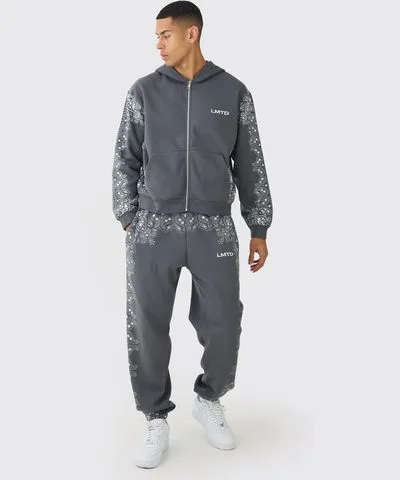 boohooMAN Mens Oversized Paisley Border Printed Tracksuit