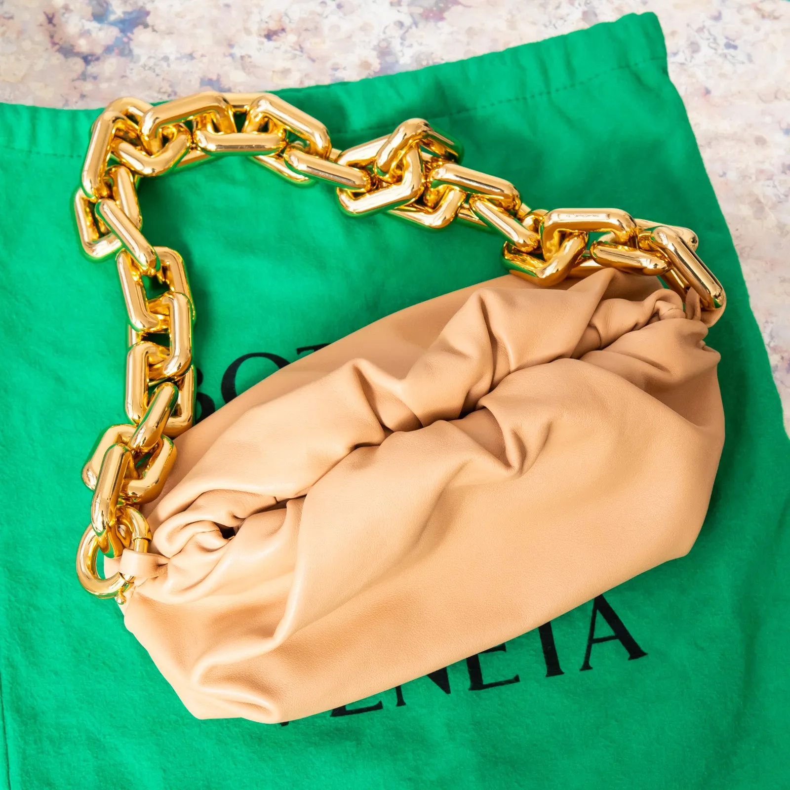 Bottega Veneta Sand Leather Chain Pouch Bag