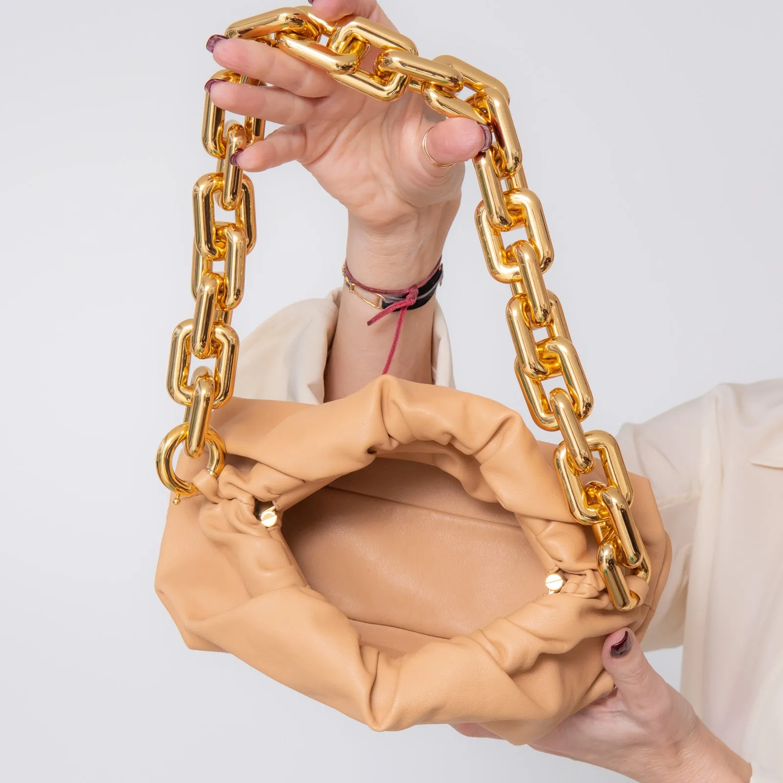 Bottega Veneta Sand Leather Chain Pouch Bag