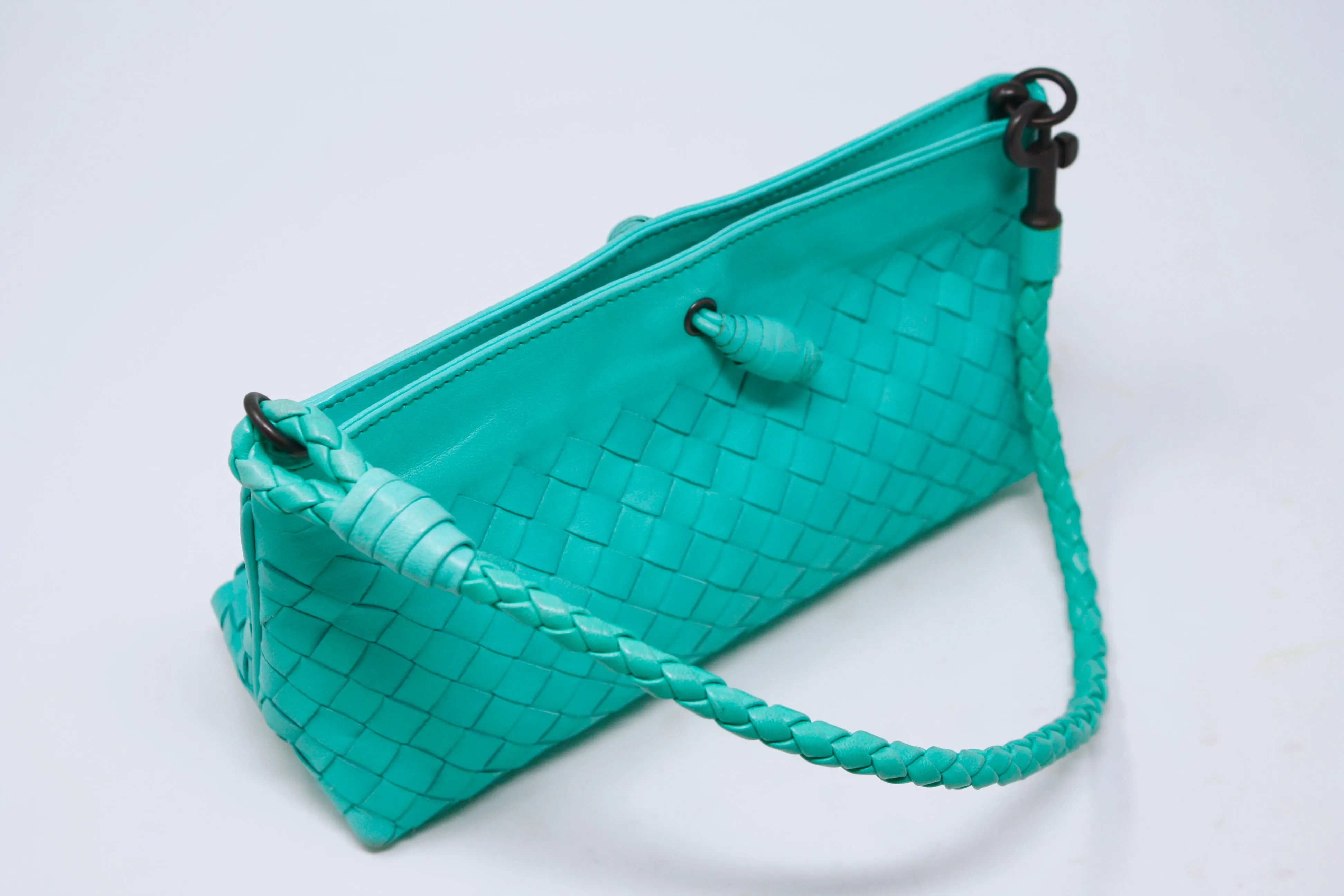 BOTTEGA VENETA Turquoise Intrecciato Leather Bag