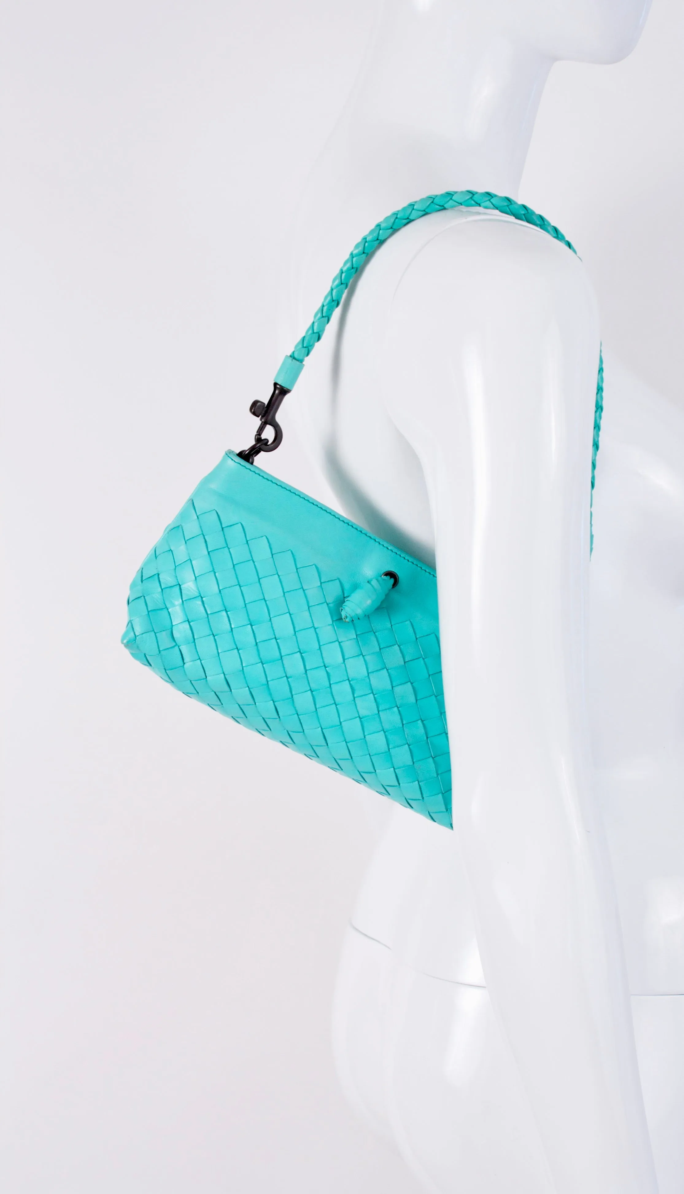 BOTTEGA VENETA Turquoise Intrecciato Leather Bag