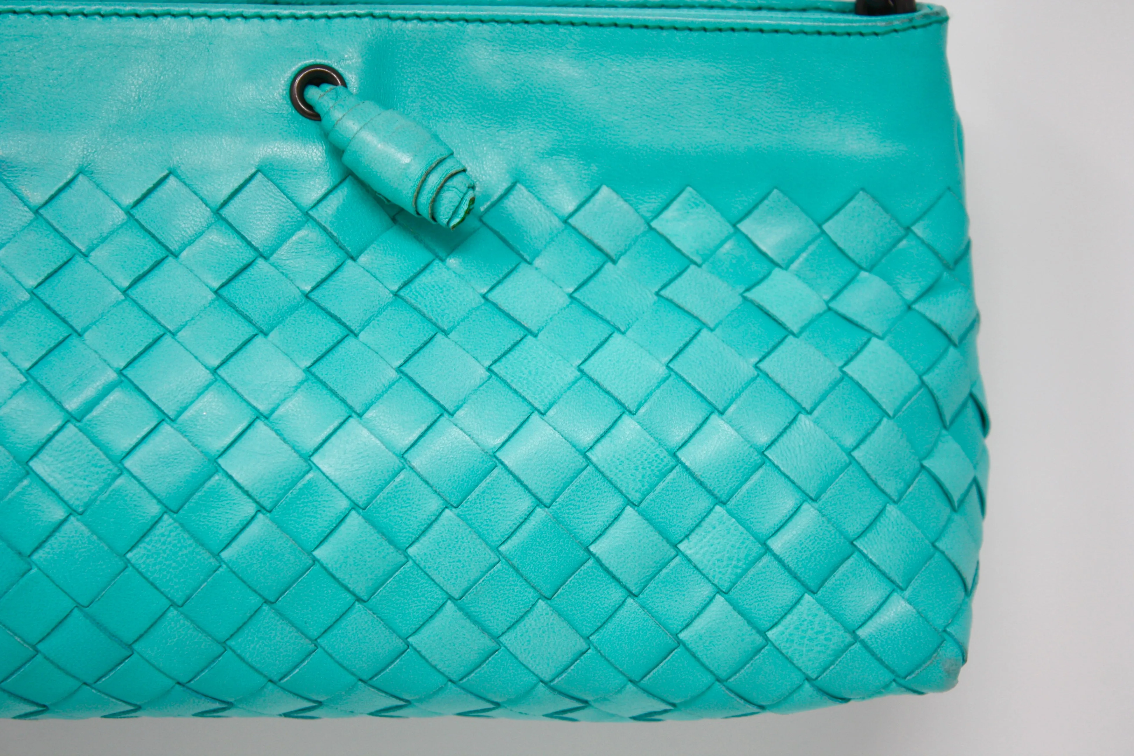 BOTTEGA VENETA Turquoise Intrecciato Leather Bag