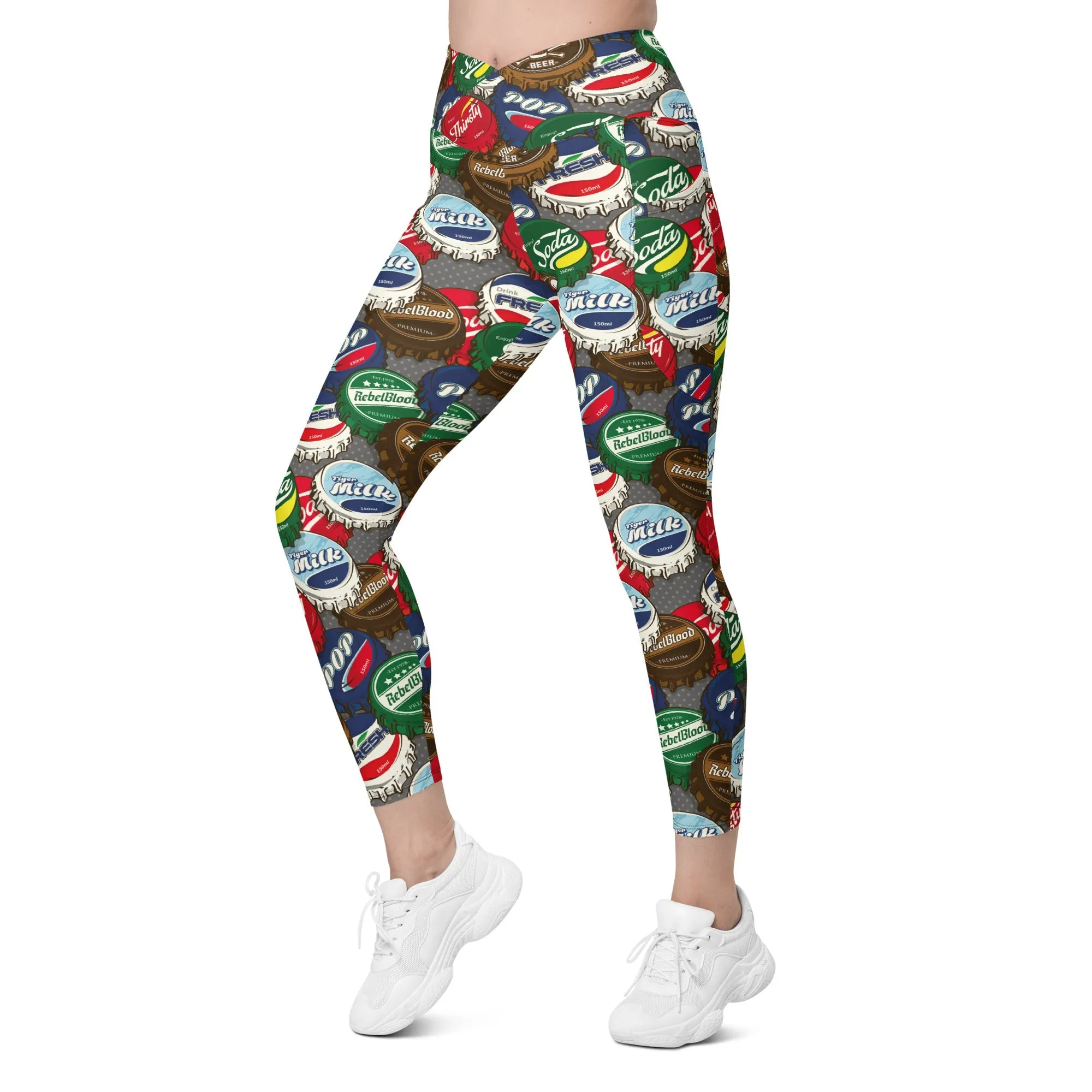 Bottle Caps Crossover Leggings With Pockets