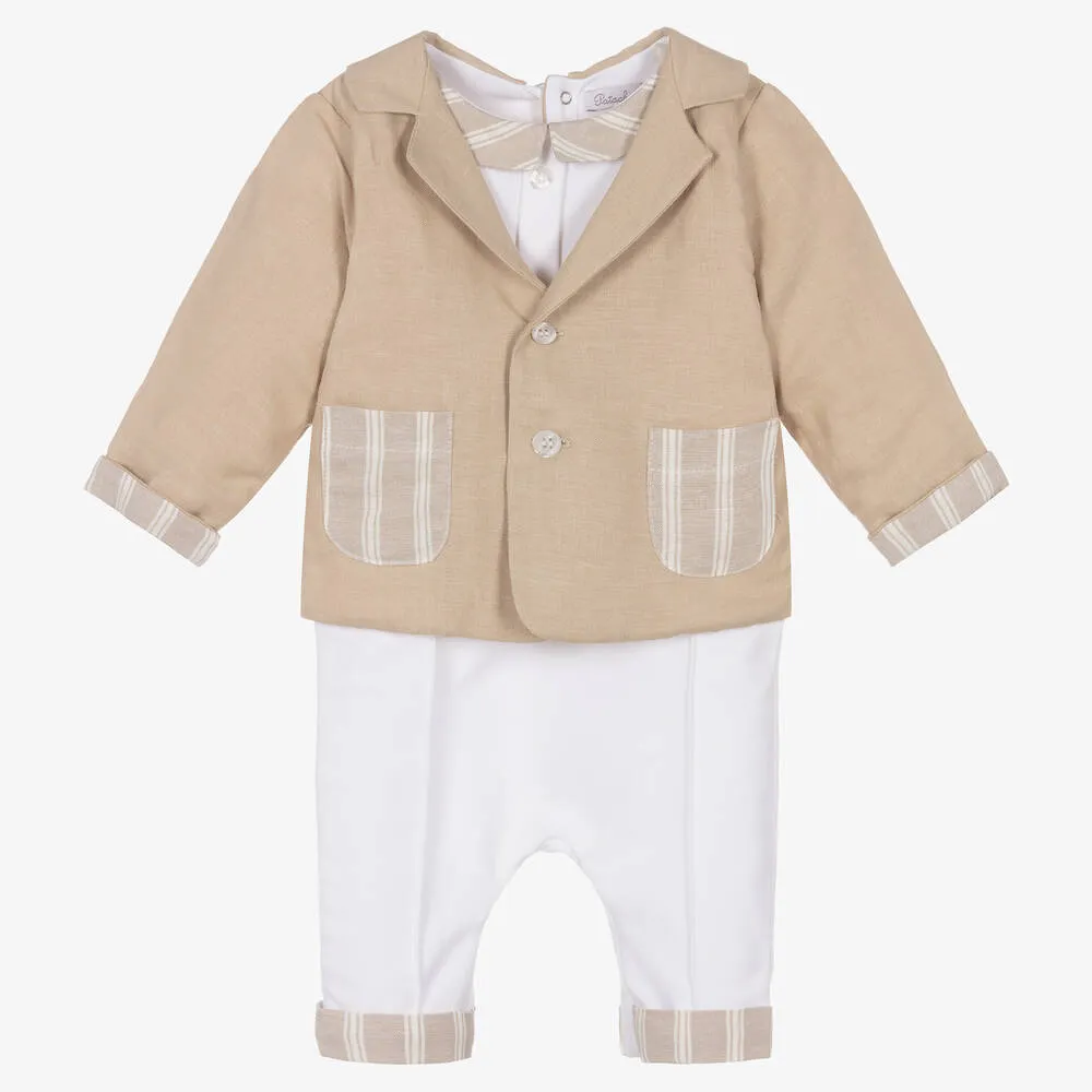 Boys Beige Cotton & Linen Romper