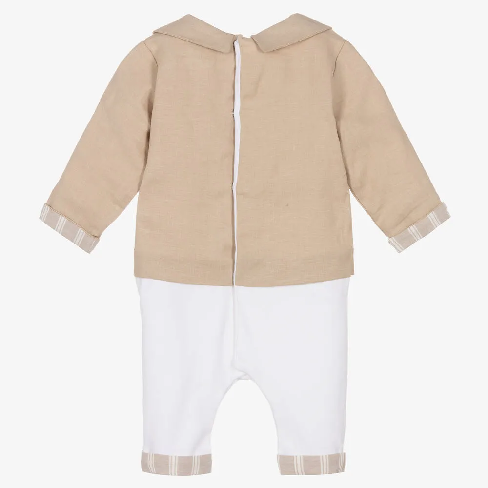 Boys Beige Cotton & Linen Romper