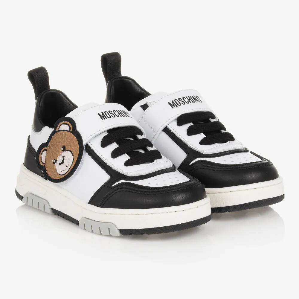 Boys Black & White Leather Trainers