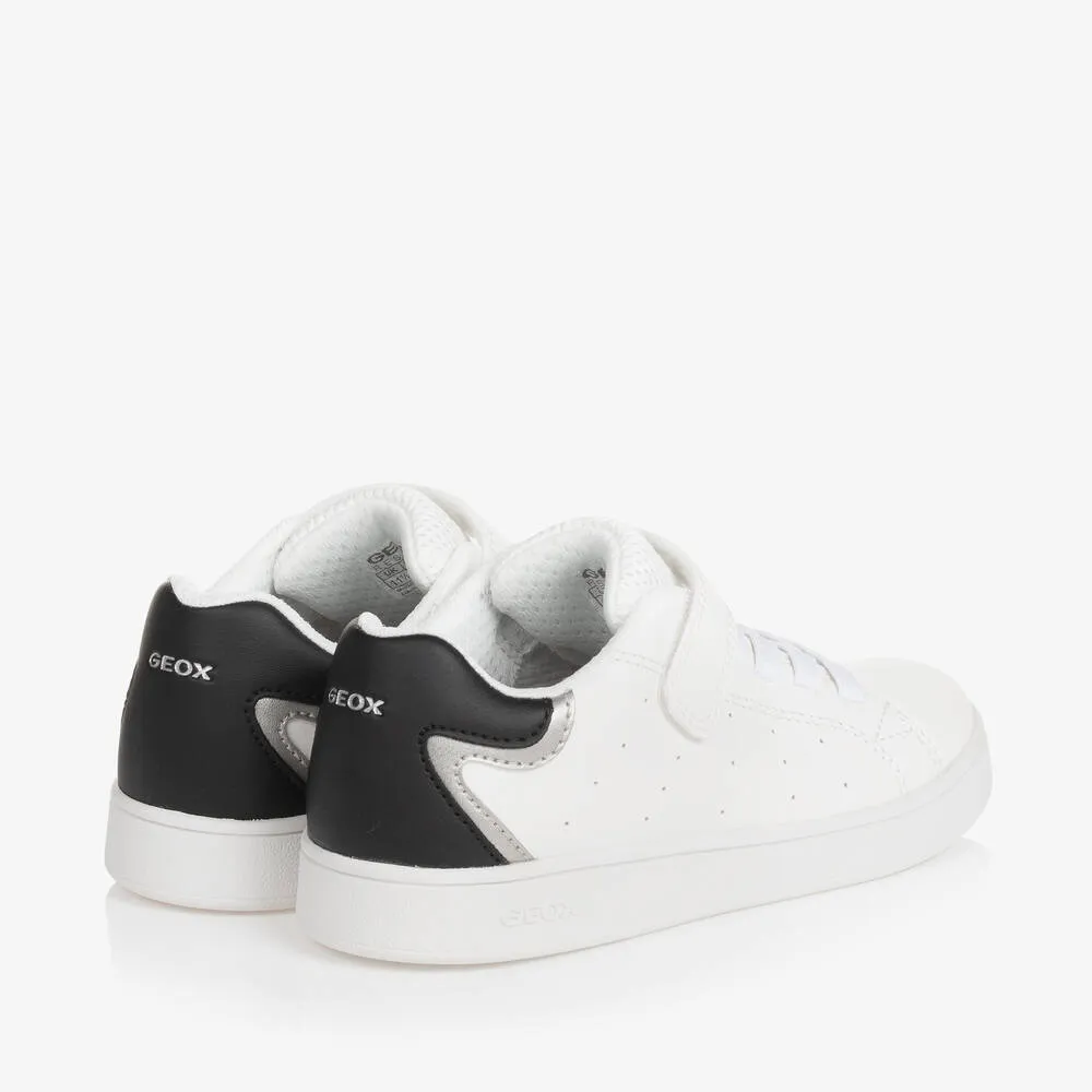 Boys White & Black Faux Leather Trainers