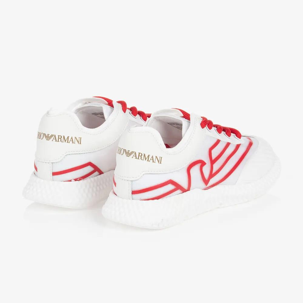 Boys White & Red Lace-Up Trainers