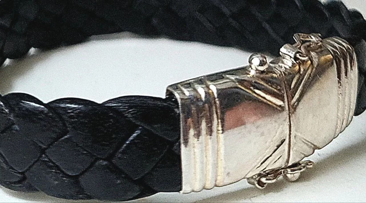 Bracelet Homme Cuir et Argent - Fabriqué en Afrique