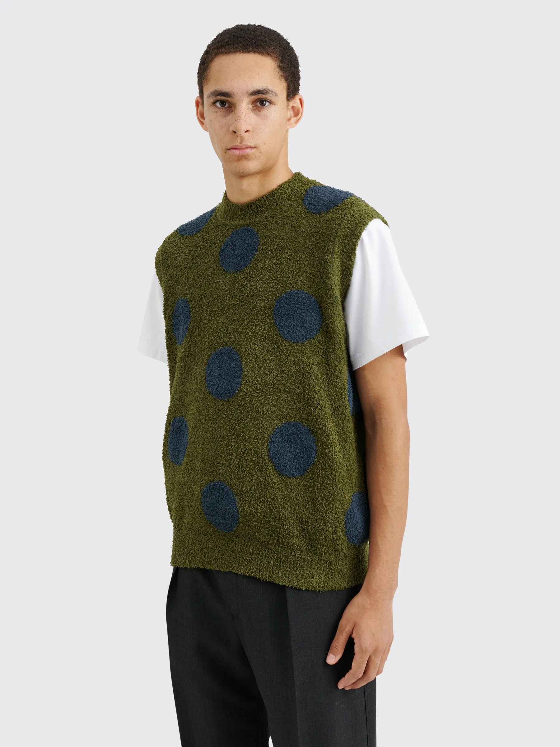 Brain Dead Teddy Fur Dot Knit Sweater Vest Olive