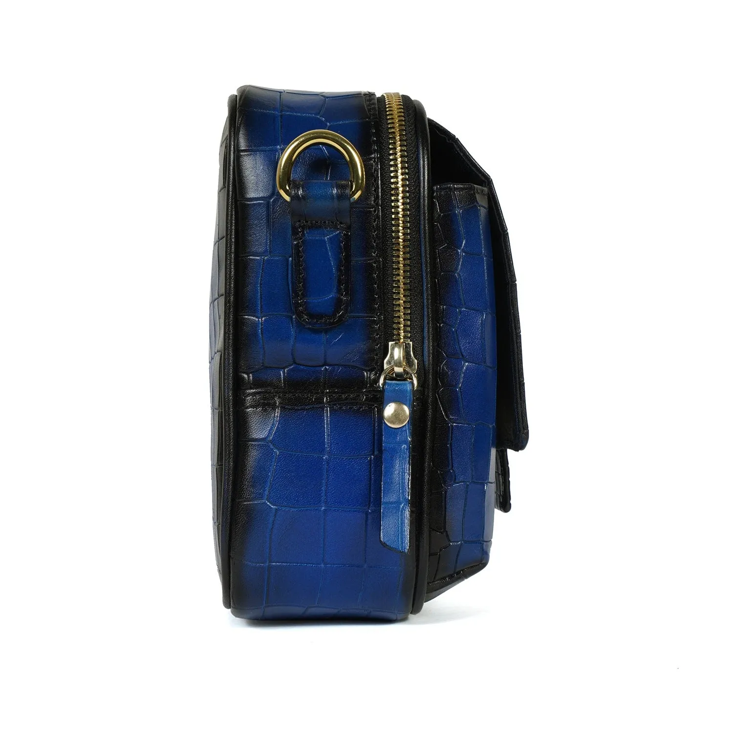 Branded Strap Blue Cross-Body Bag