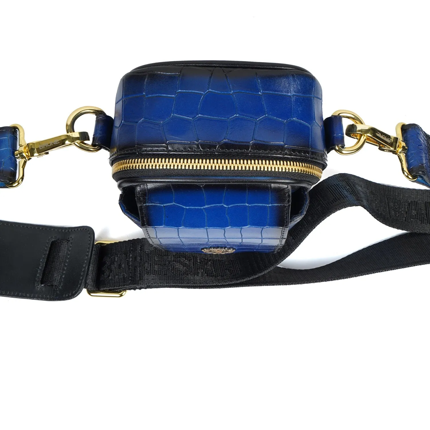 Branded Strap Blue Cross-Body Bag