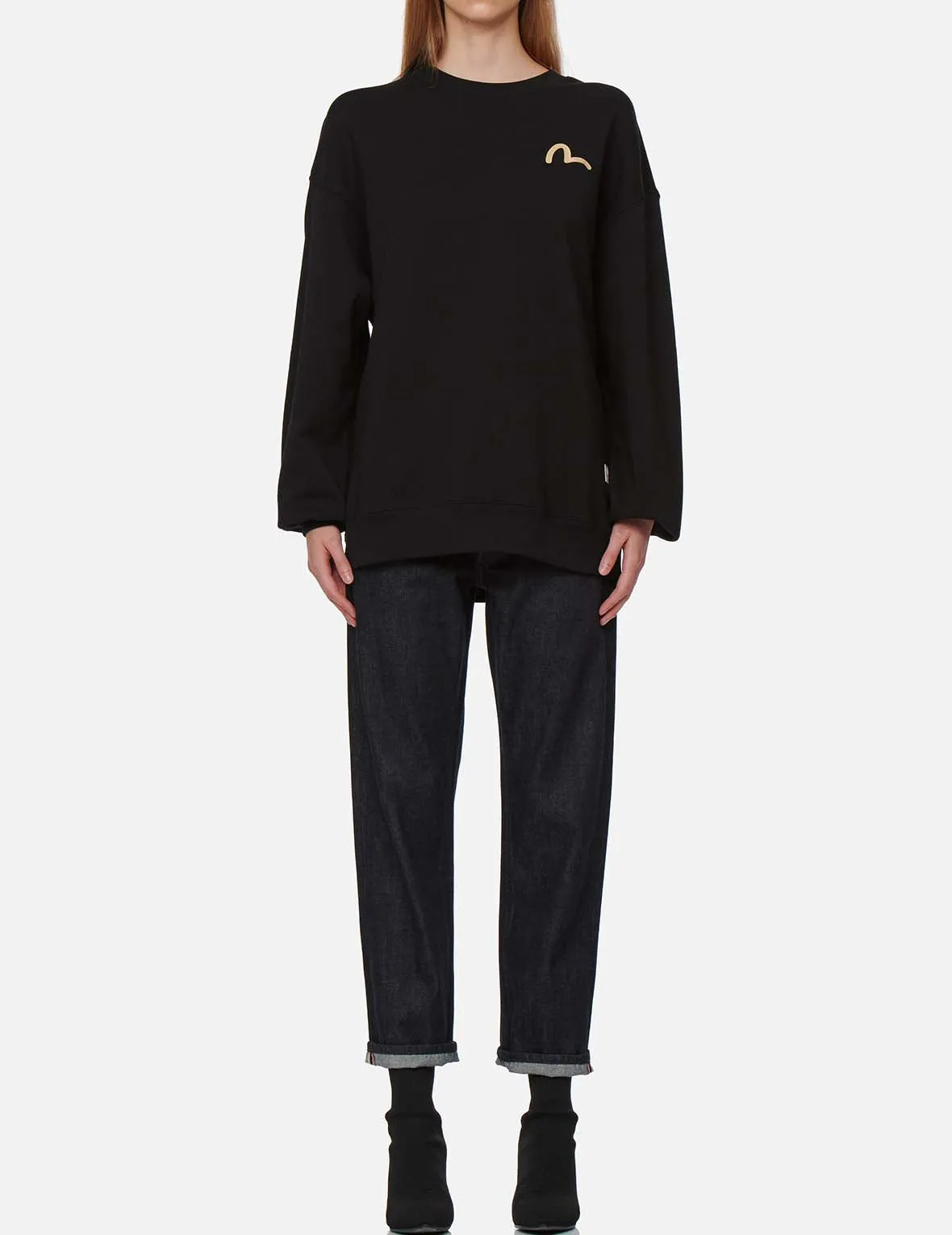 Brocade and Floral-pattern Daicock Embroidery Relax-Cut Jeans