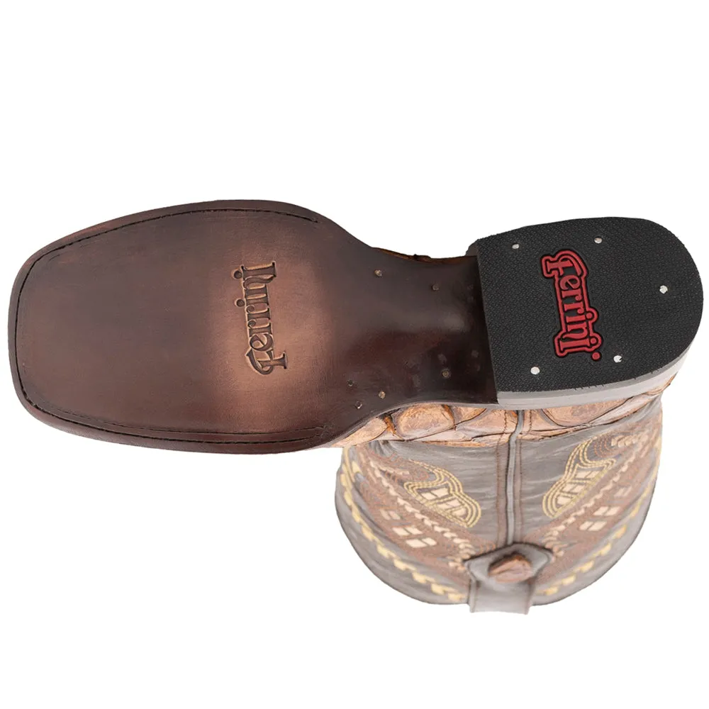 Bronco Pirarucu Embroidered Square Toe Cowboy Boots