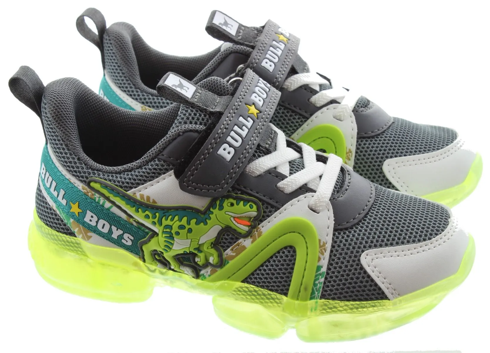 BULL BOYS Kids 4500 Velociraptor Flashing Light Up Trainers In Grey