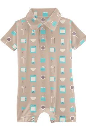 Burlap Kickee Kitchen Print Short Sleeve Polo Romper