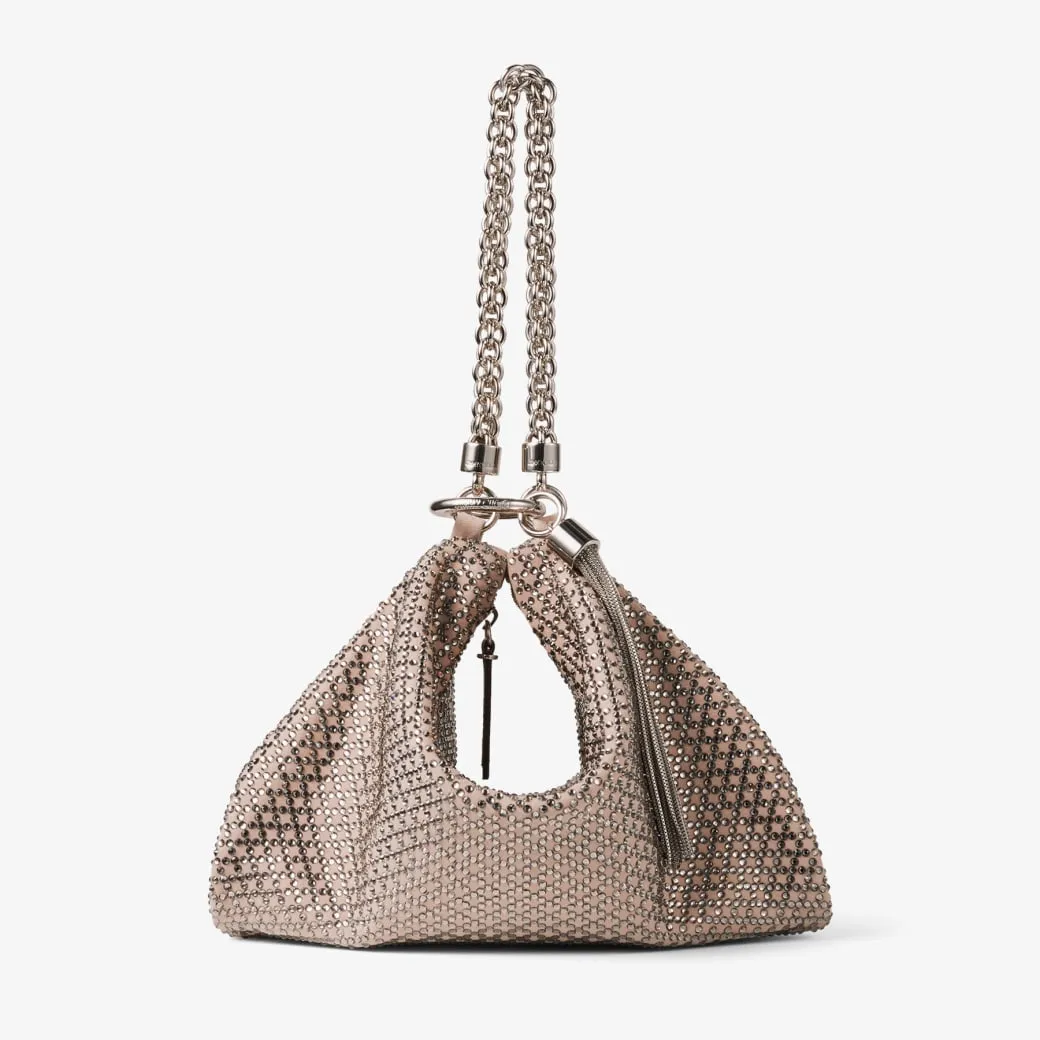 Callie Ballet Pink Suede Clutch Bag with Diamond Motif and Crystal Hotfix