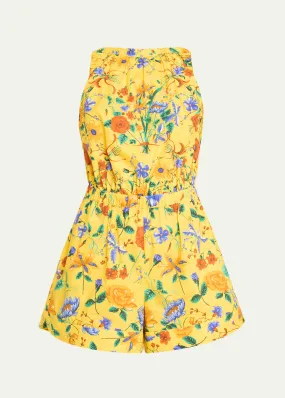 Cara Cara Colomba Tie-Back Floral Cotton Poplin Romper