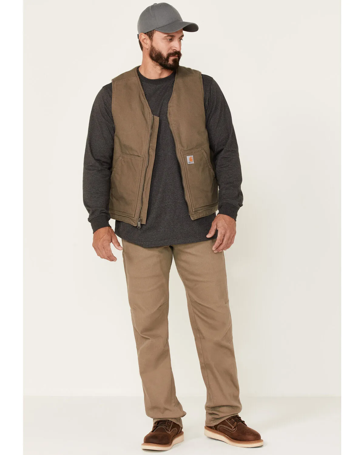 Carhartt Men's Dark Brown Washed Duck Sherpa Lined Vest