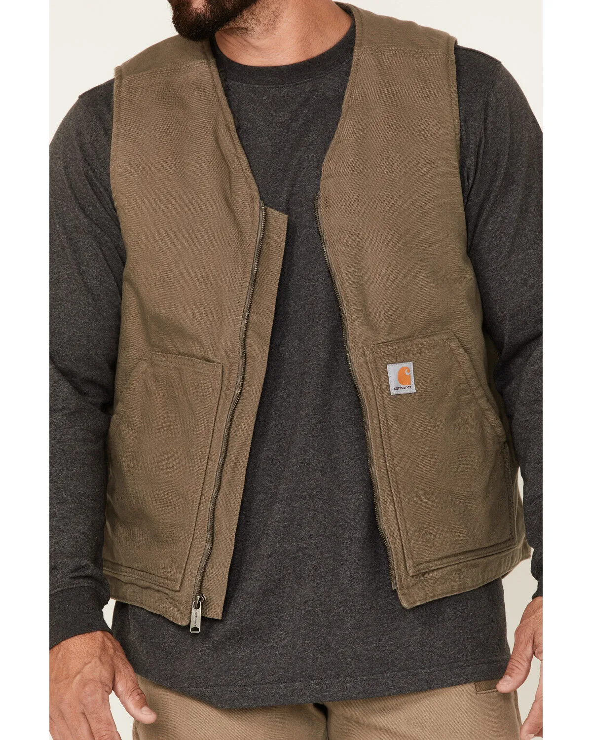 Carhartt Men's Dark Brown Washed Duck Sherpa Lined Vest