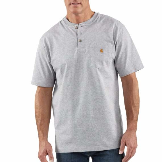 Carhartt Men's Workwear Pocket Short Sleeve Henley Shirt in Heather Gray