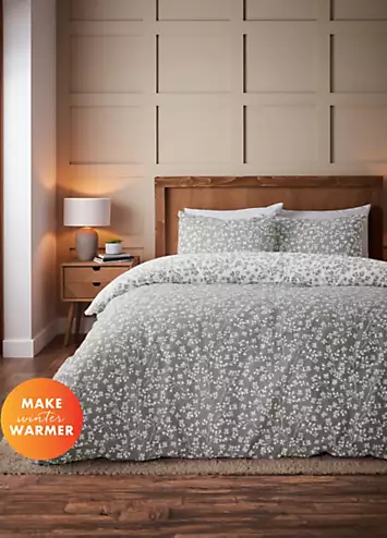 Catherine Lansfield Grey Grace Floral Leaf Brushed Cotton Duvet Cover Set | Kaleidoscope