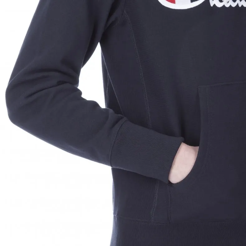 Champion Reverse Weave Script Applique Pullover Hooded Sweatshirt (Navy)