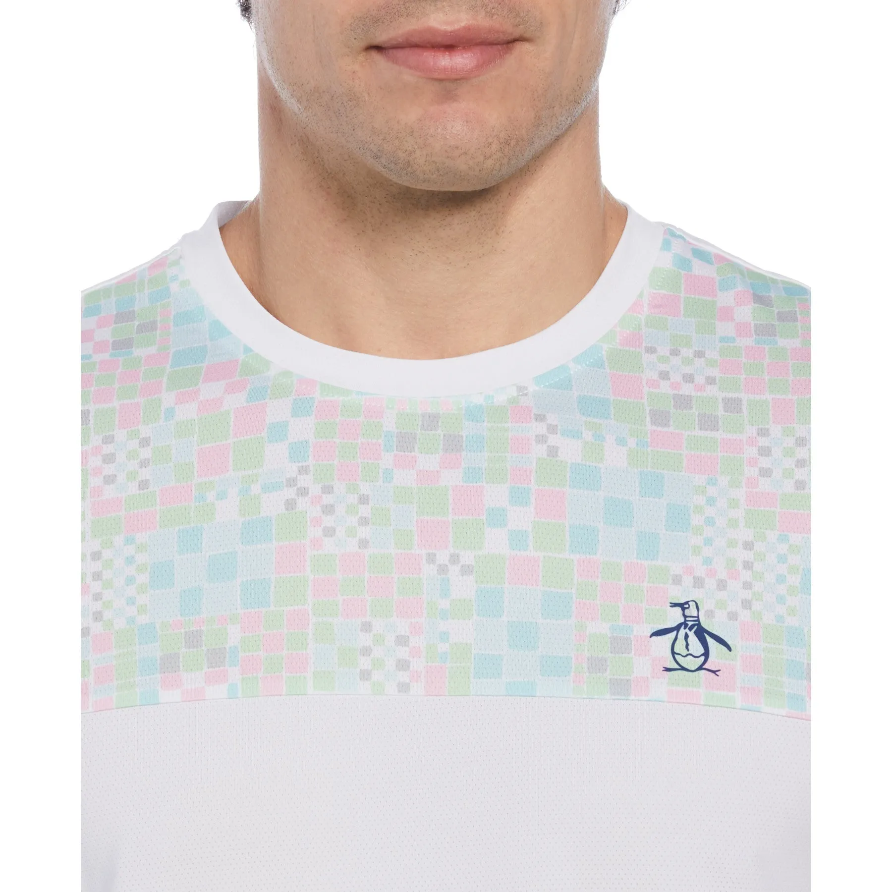 Checkerboard Block Performance Tennis T-Shirt In Bright White