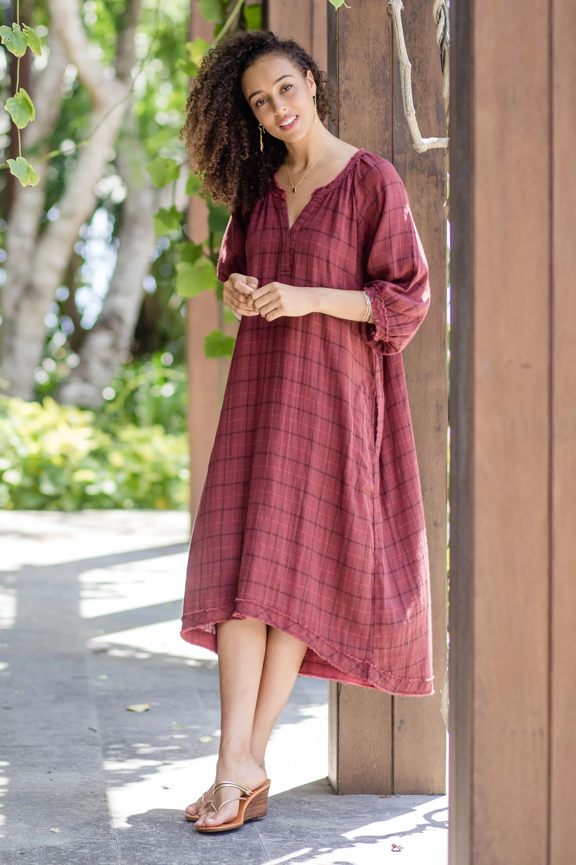 Chiang Mai Wine Burgundy Tunic-Style Dress from Thailand