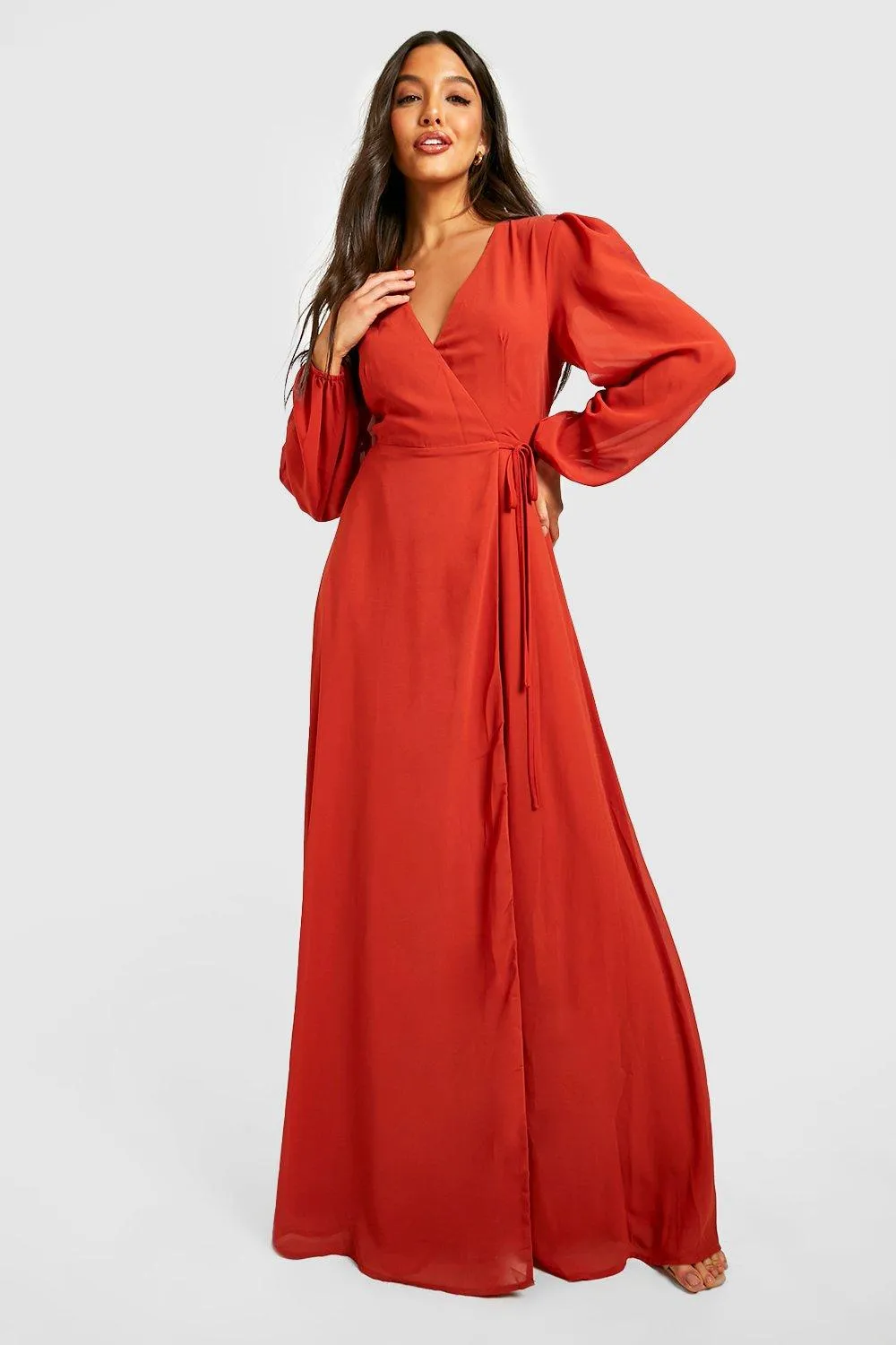 Chiffon Bridesmaid Long Sleeve Wrap Dress