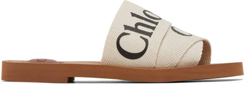 Chloé White Woody Flat Mules