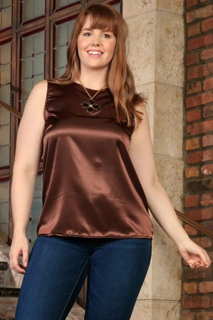 Chocolate Brown Sleeveless Evening Dressy Sexy Curvy Top Plus Size