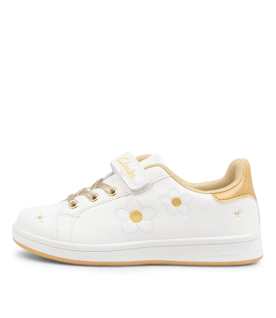 CLARKS Daphne Elastic Tot White Gold Sneakers