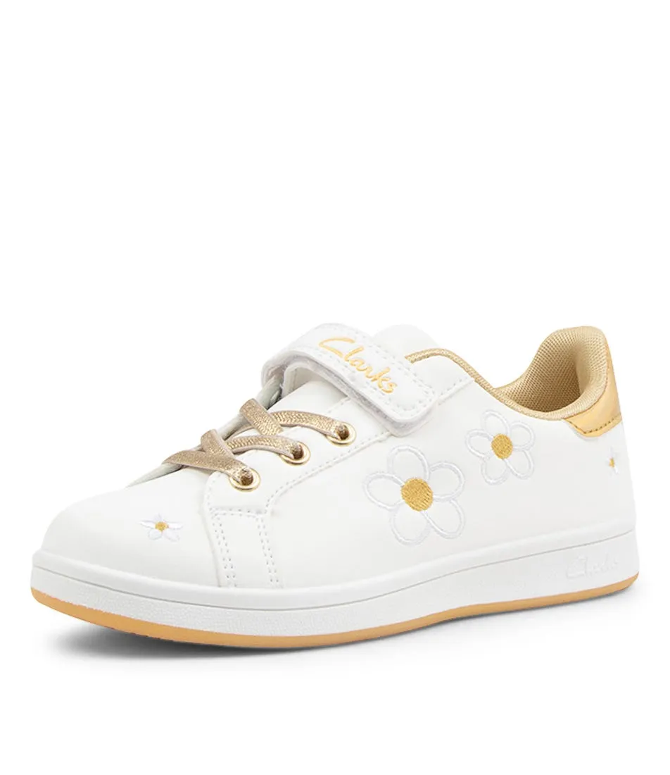 CLARKS Daphne Elastic Tot White Gold Sneakers