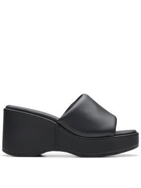 Clarks Manon Glide Leather Wedged Sandals - Black