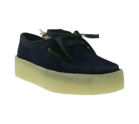 Clarks Wallabee Cup demi-chaussures pour femmes chaussures à lacets en cuir véritable à la mode bleu