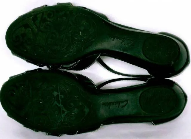 Clarks women's black patent leather d 'orsay wedge sandal shoe size 8 m