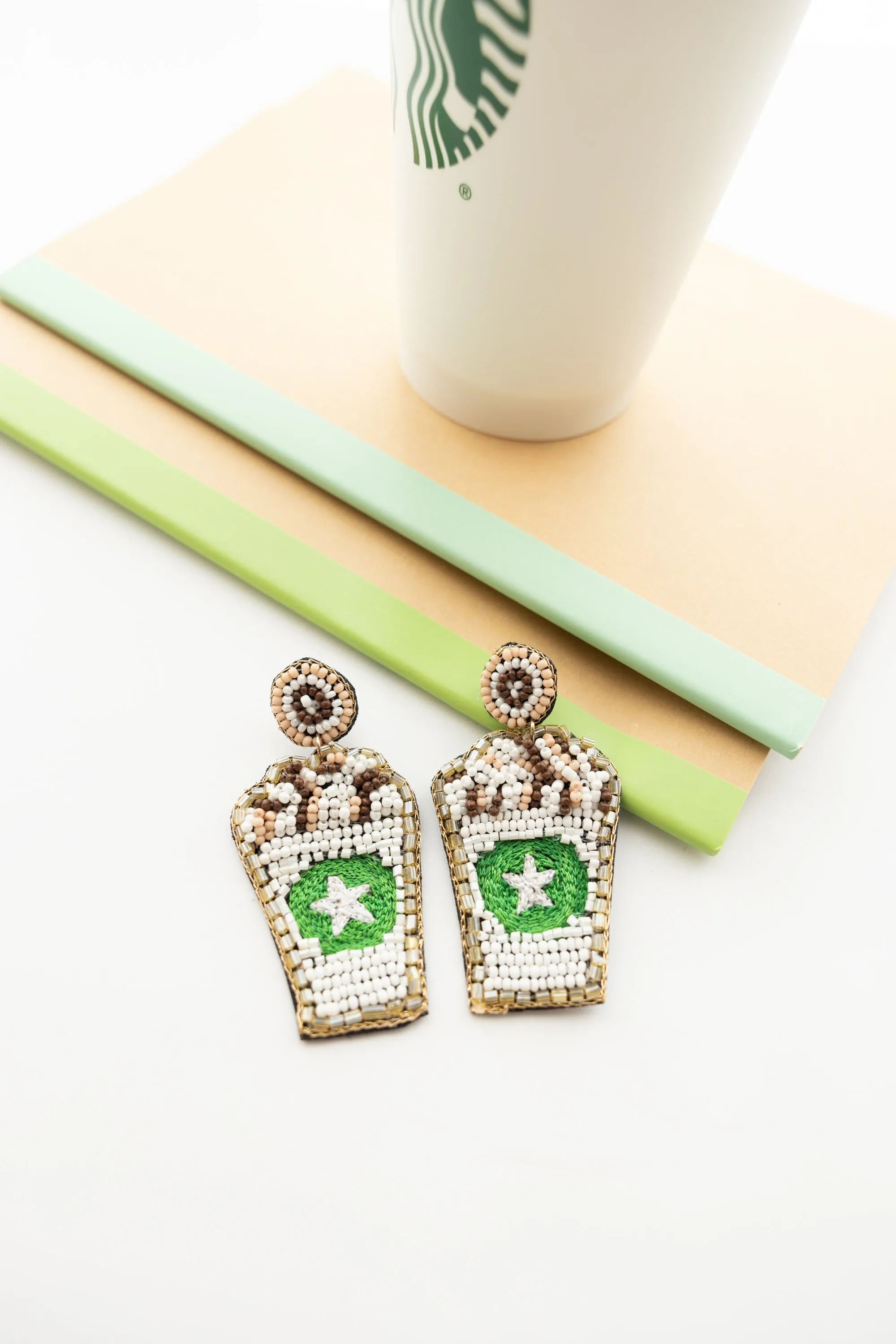 Coffee In My Cup Earrings, White