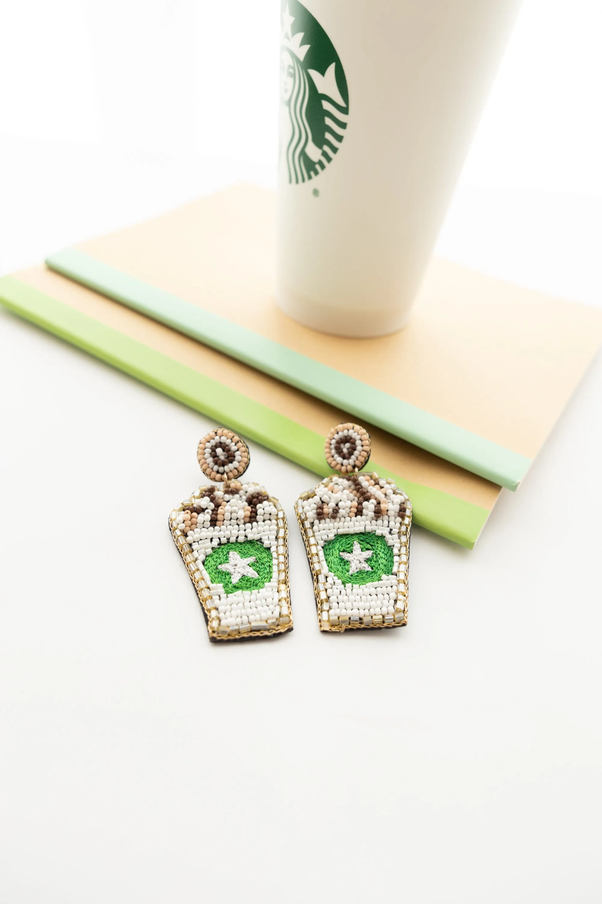 Coffee In My Cup Earrings, White