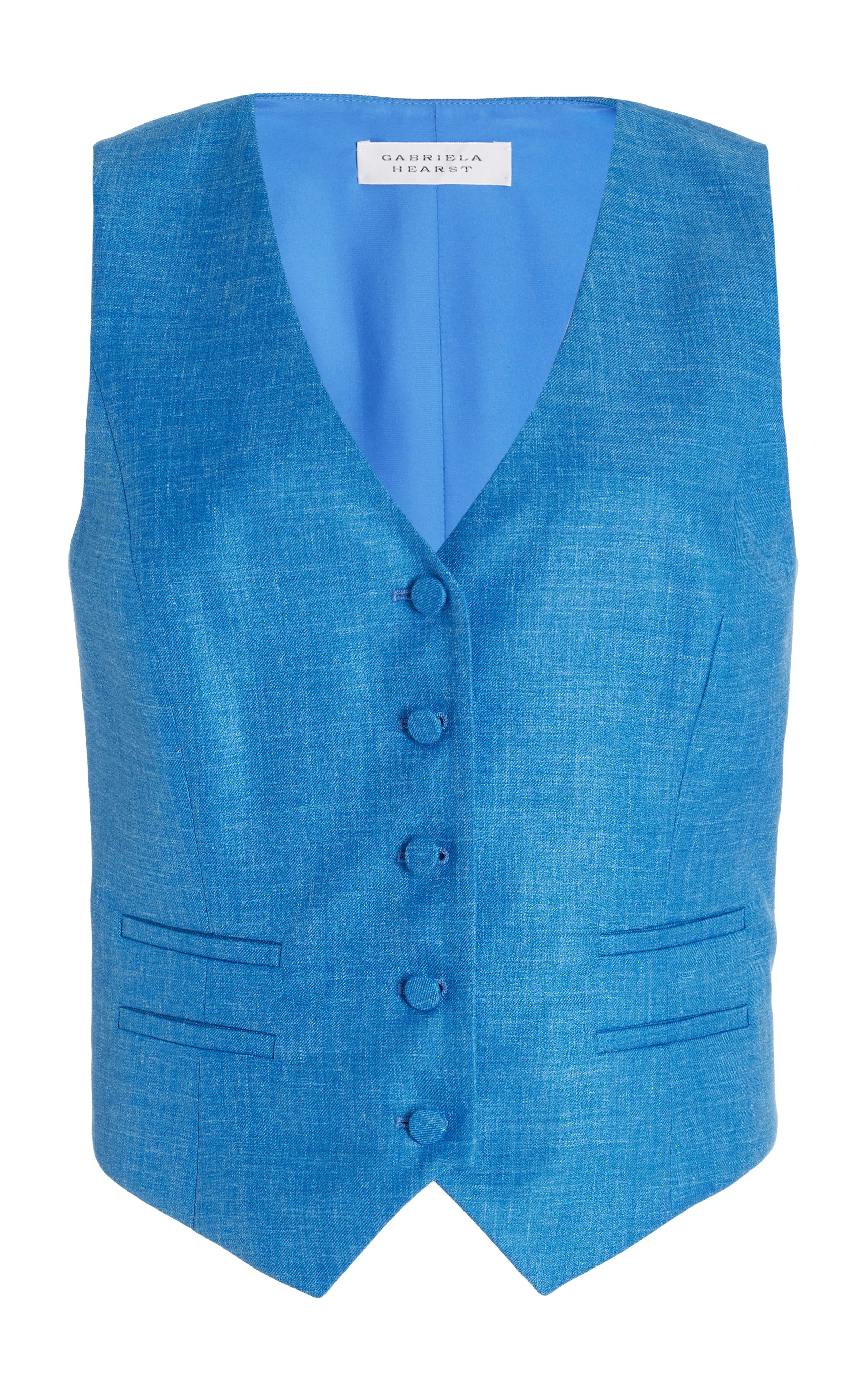 Coleridge Vest in Aventurine Blue Virgin Wool and Silk Linen Twill