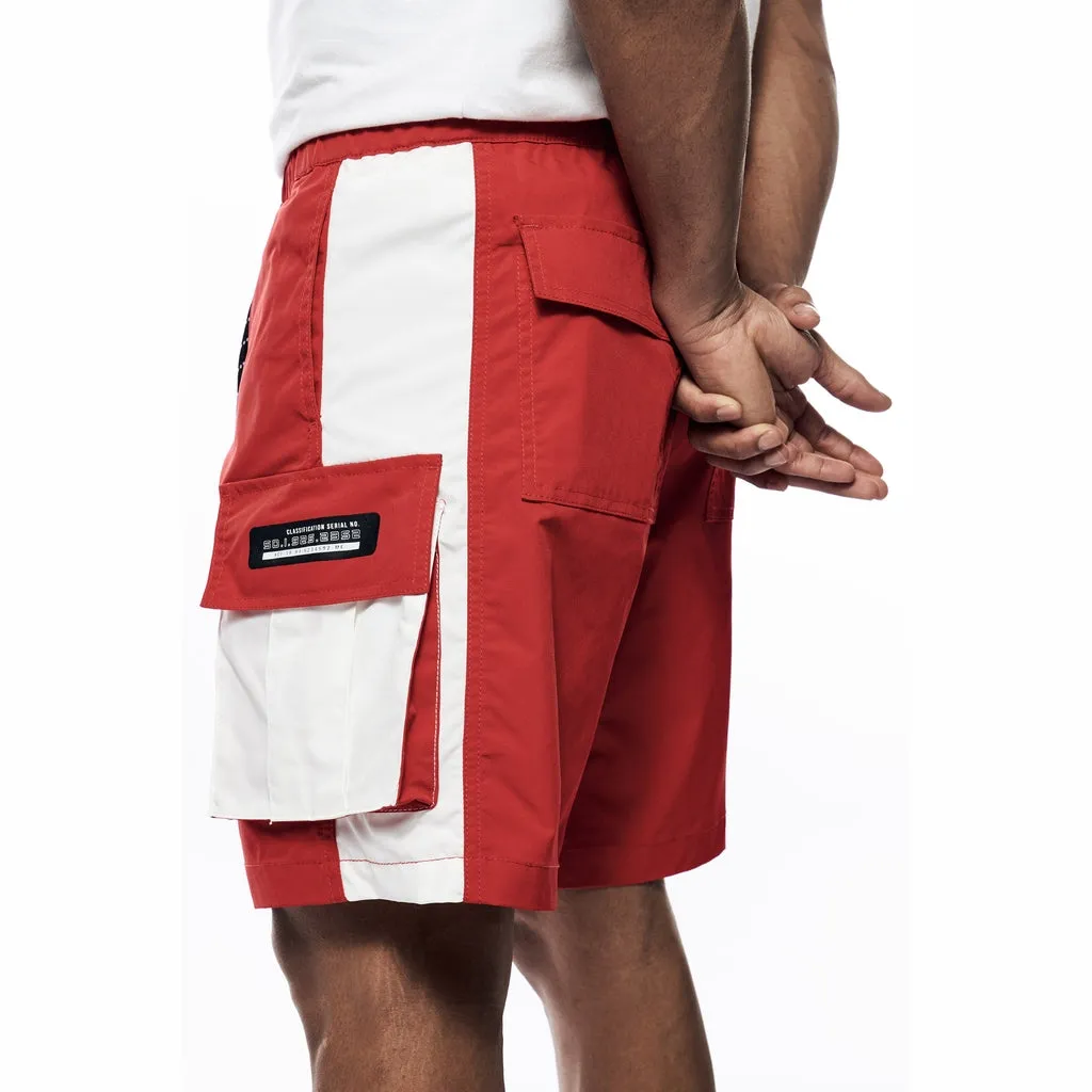 Color block Utility Windbreaker Shorts - Red