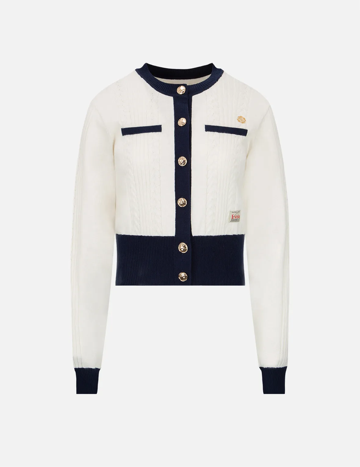Color-blocking Cable Knitted Cardigan