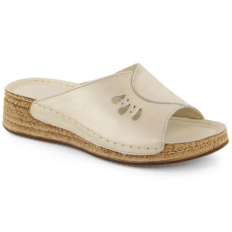 Comfortable women's leather wedge sandals, gold Helios 137.27 golden