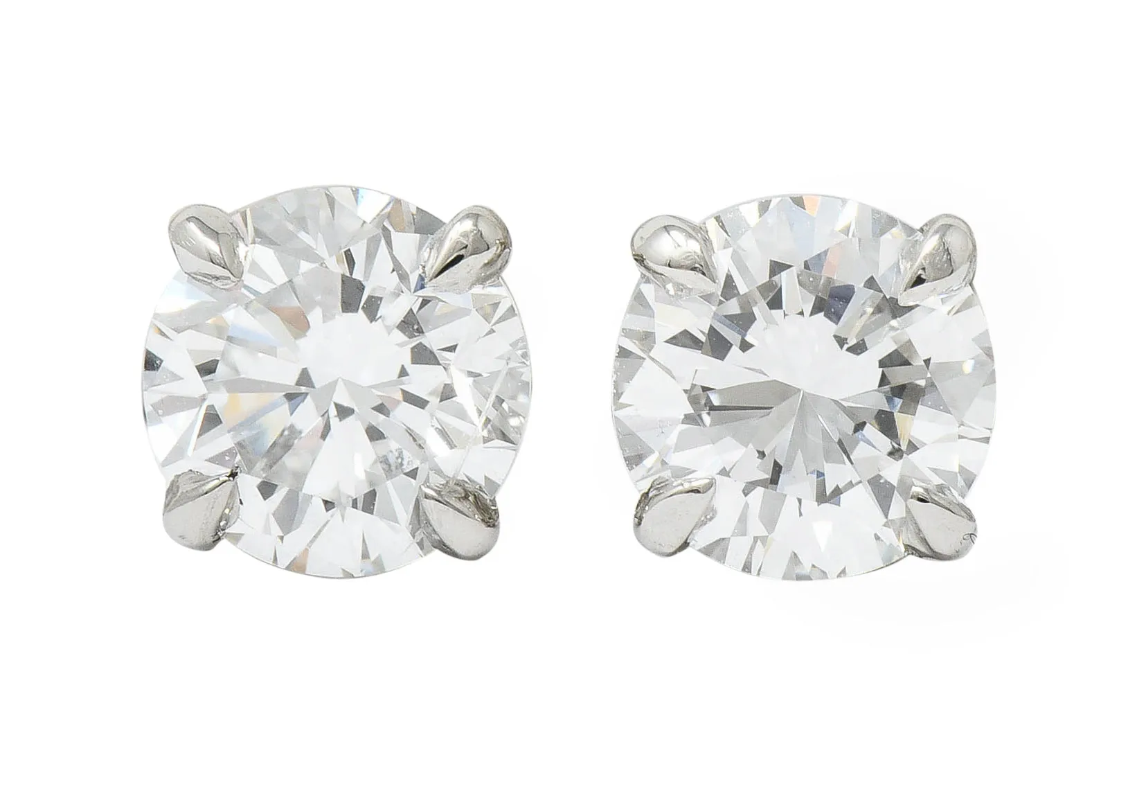 Contemporary 1.65 CTW Diamond Platinum Stud Earrings GIA