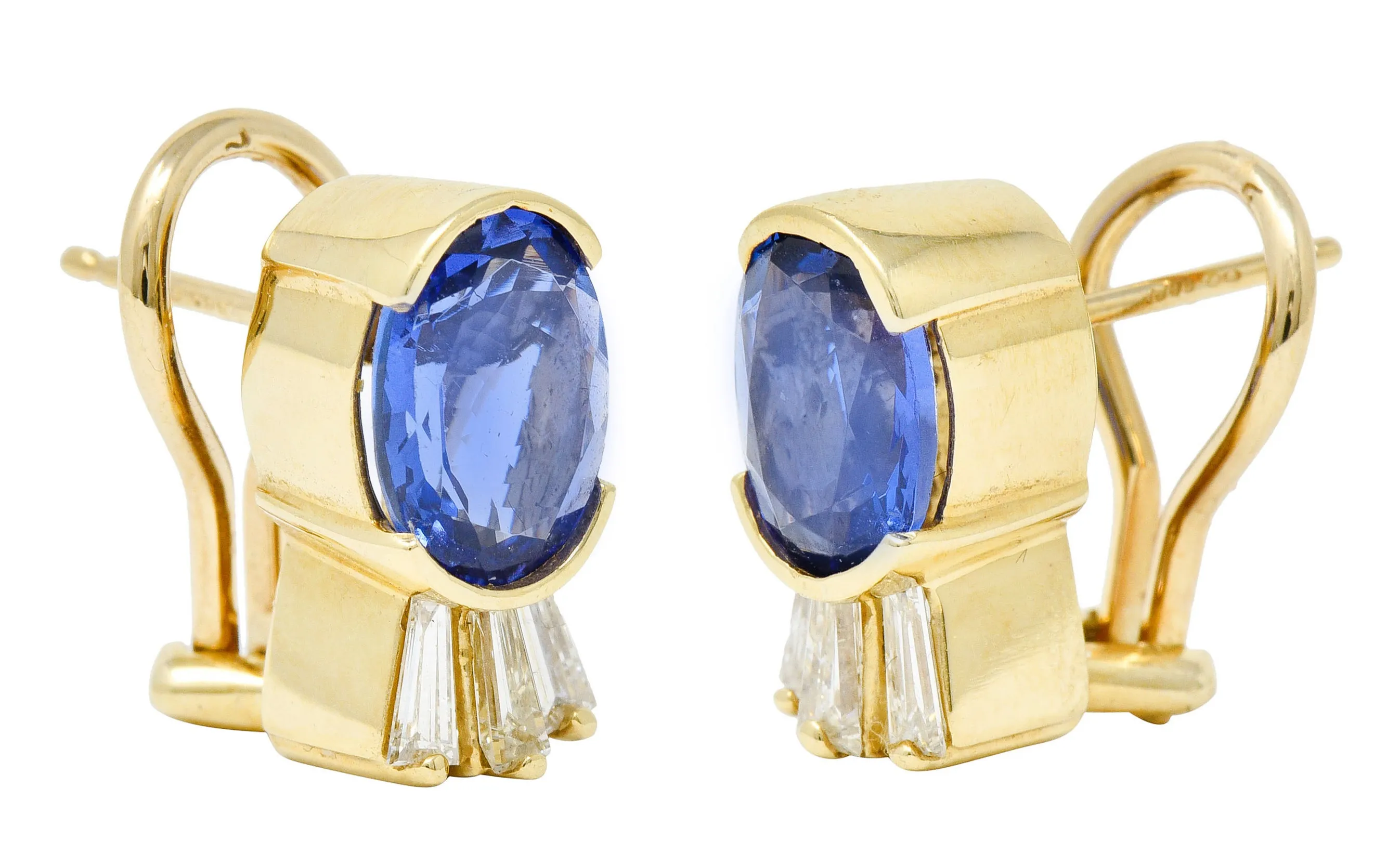 Contemporary 3.32 CTW Tanzanite Diamond 14 Karat Gold Earrings