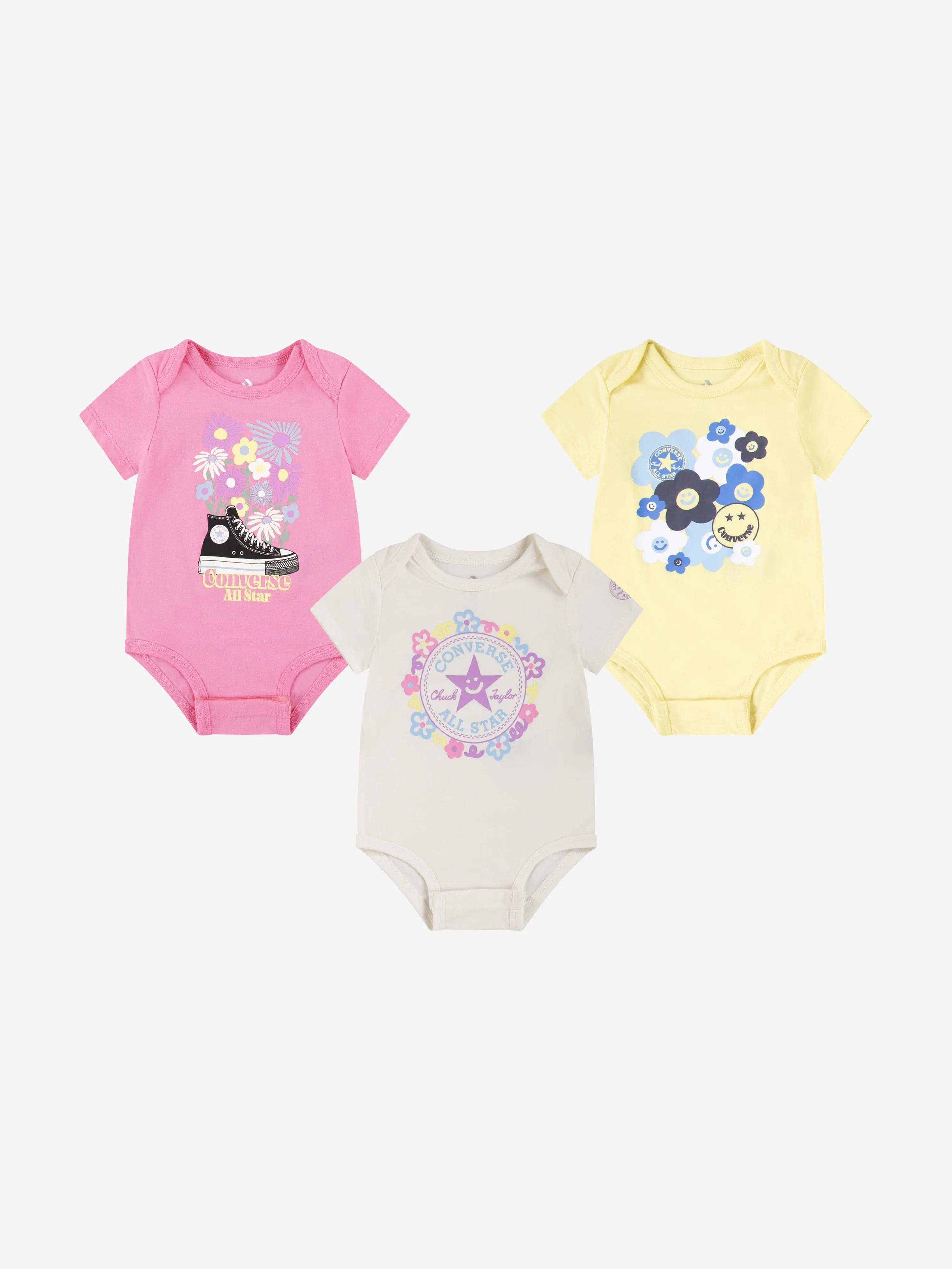 Converse Baby Girls 3 Pack Pattern Bodysuit Set in Multicolour