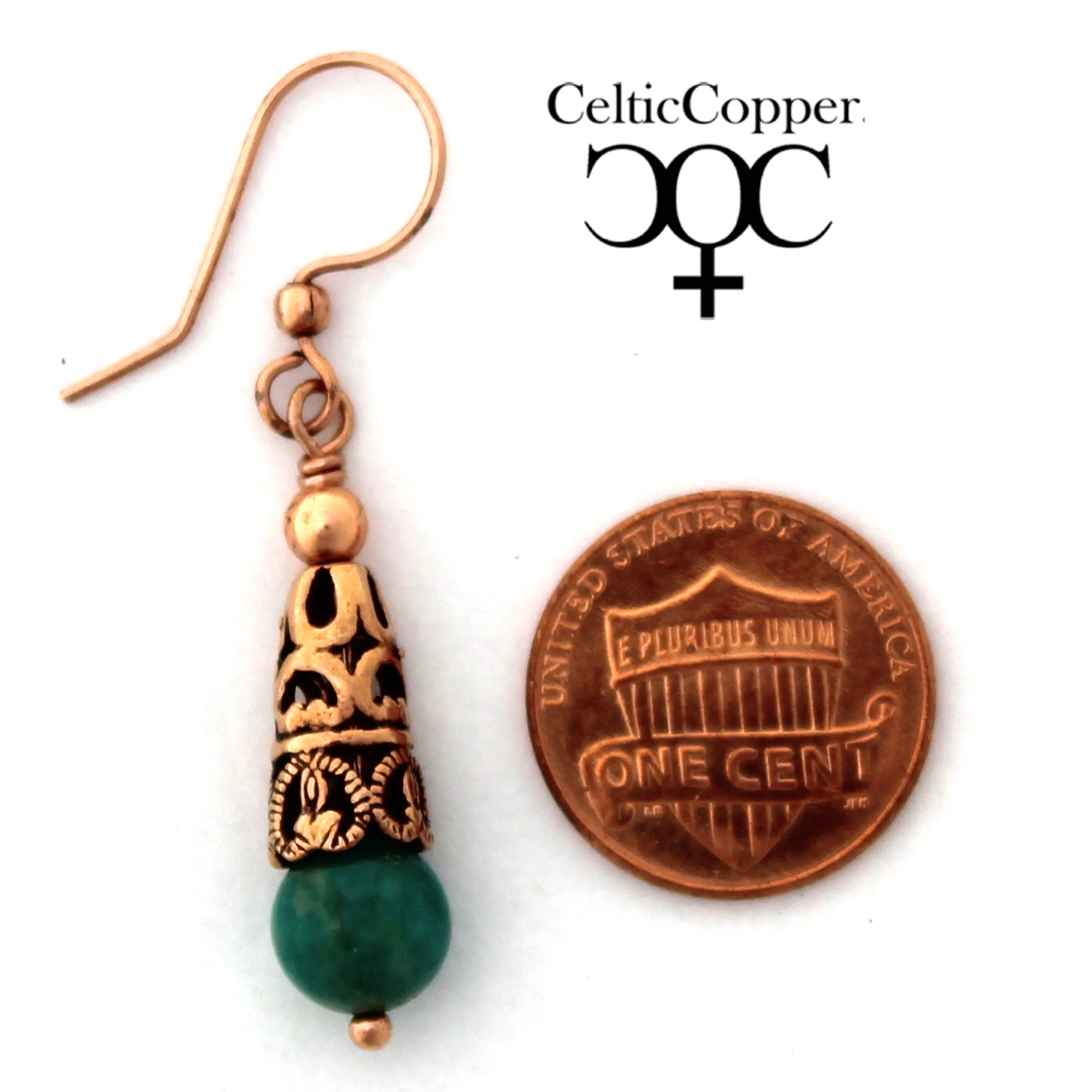 Copper Amazonite Earrings With Handmade Vintage Copper Cone Beads 8mm Amazonite Bead Earrings