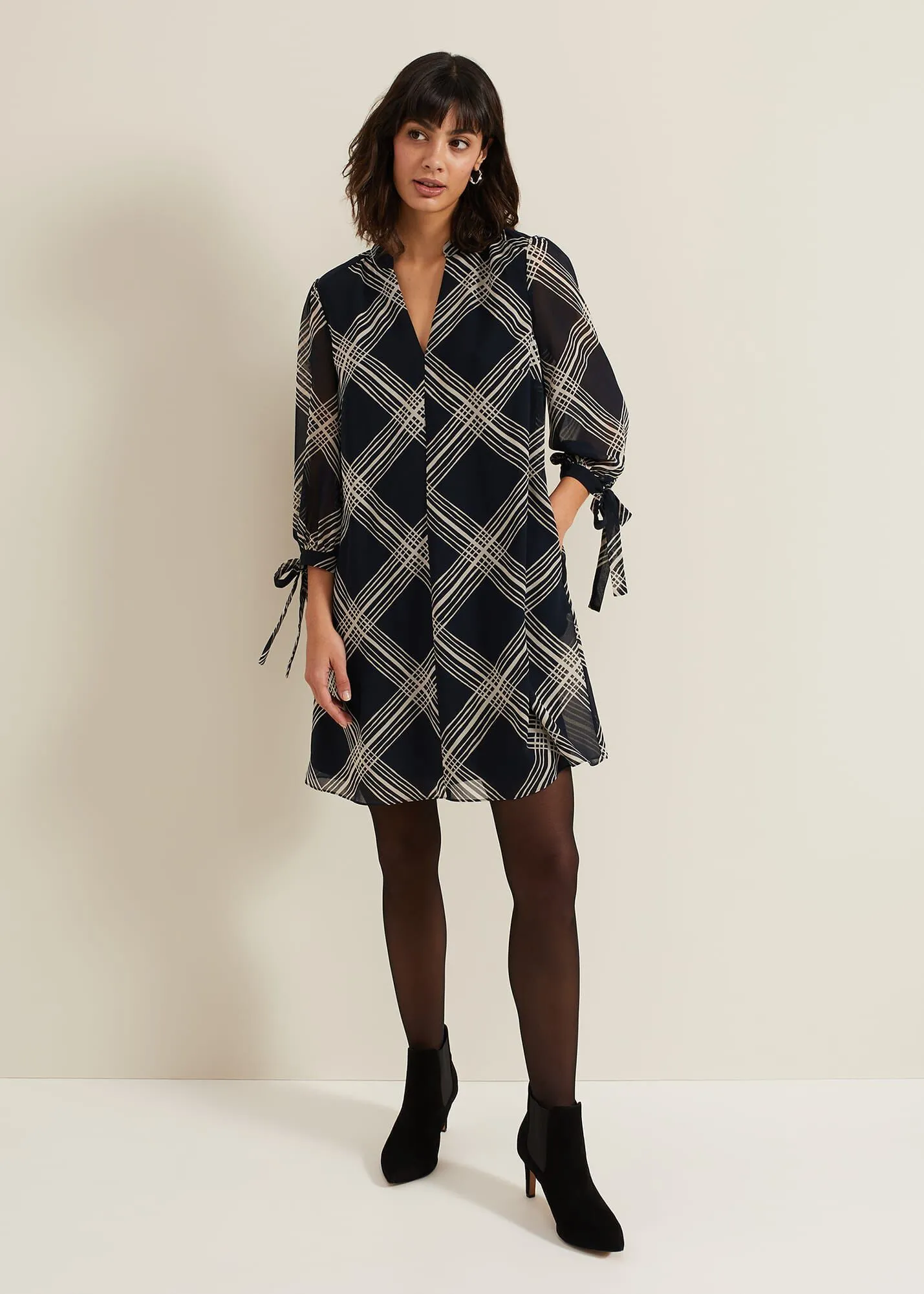 Cora Check Navy Tunic Dress