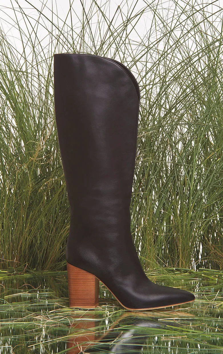 Cora High Knee Boot in Black Leather